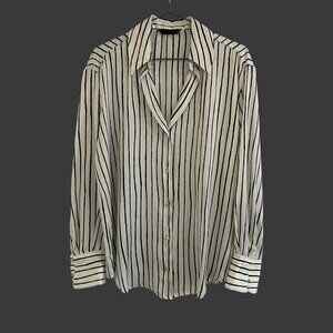 ZARA Stain-Effect Vertical Stripe Blouse – XS – Made in Morocco